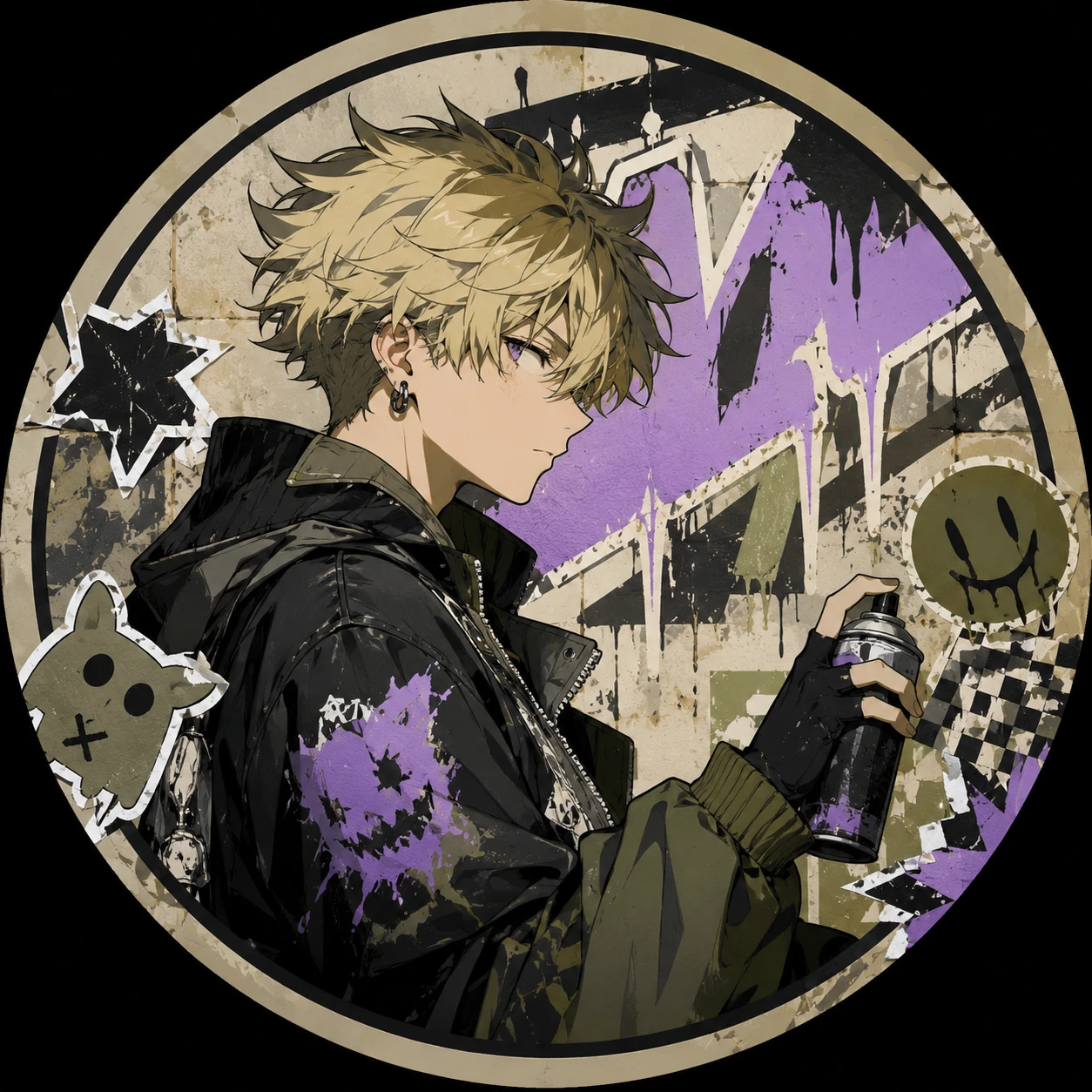 Anime Boy Graffiti Artist with Blond Hair