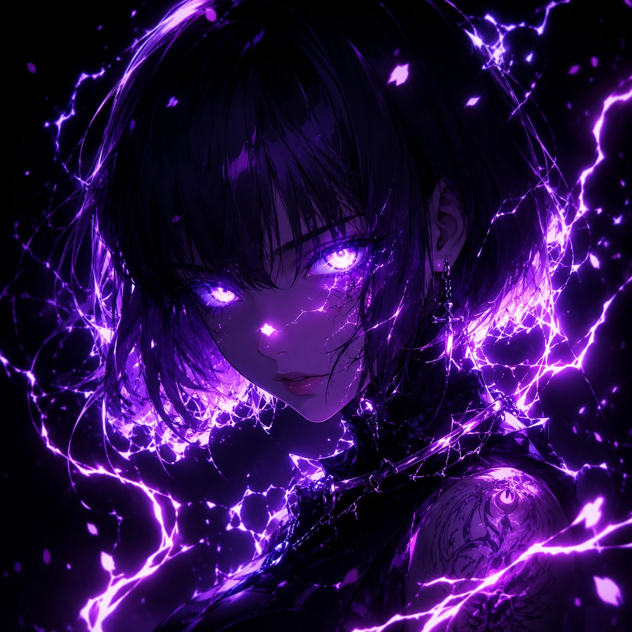 Anime Girl Engulfed in Electric Purple Aura