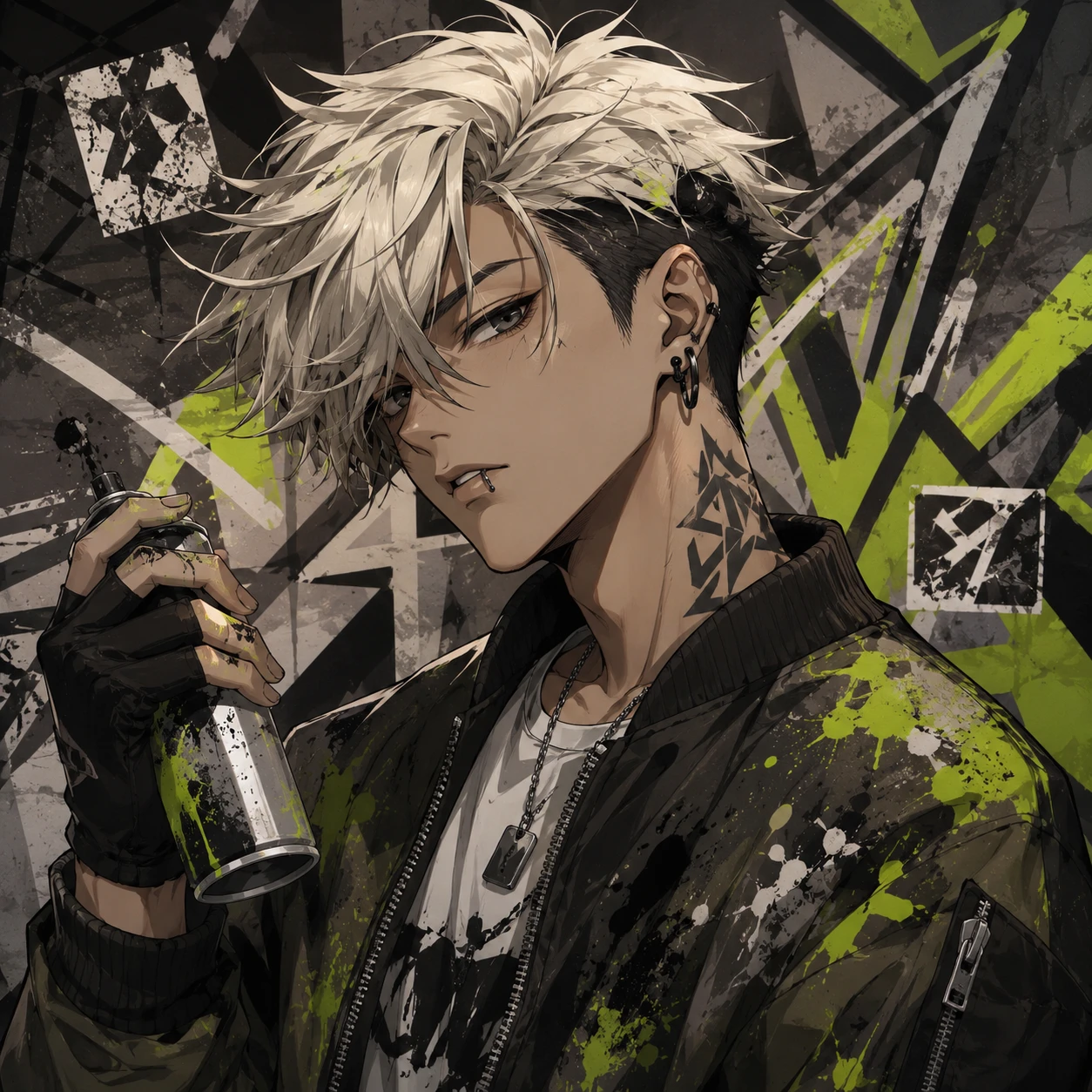 Anime Graffiti Artist with Neon Splatter