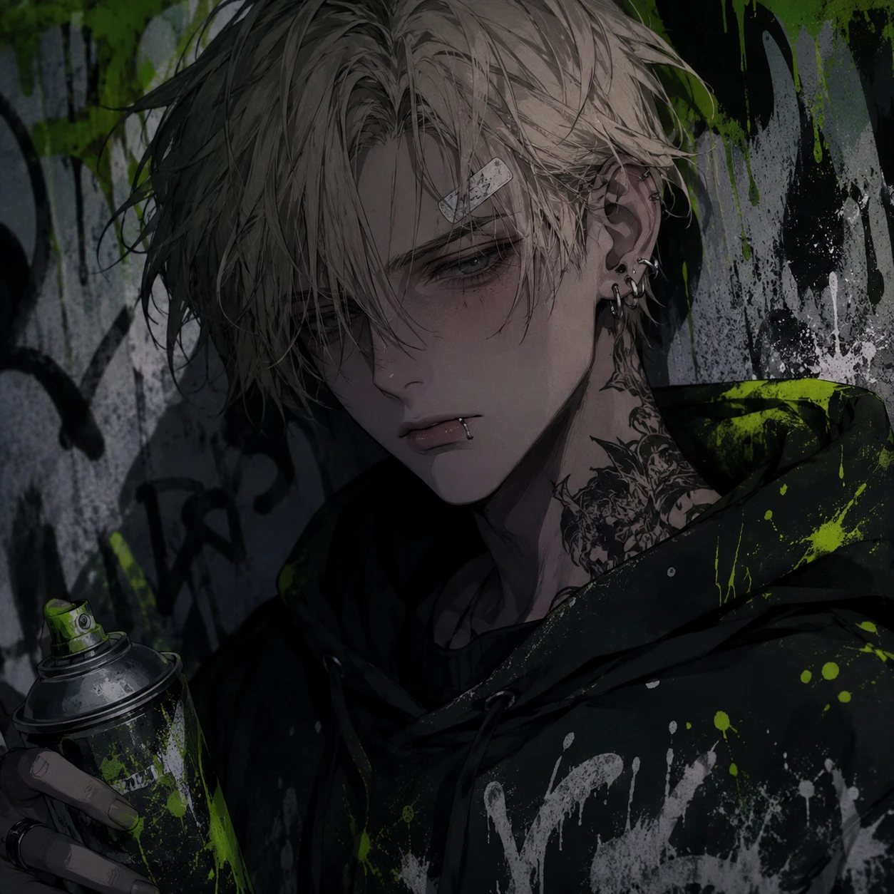 Brooding Anime Boy with Graffiti Spray Can