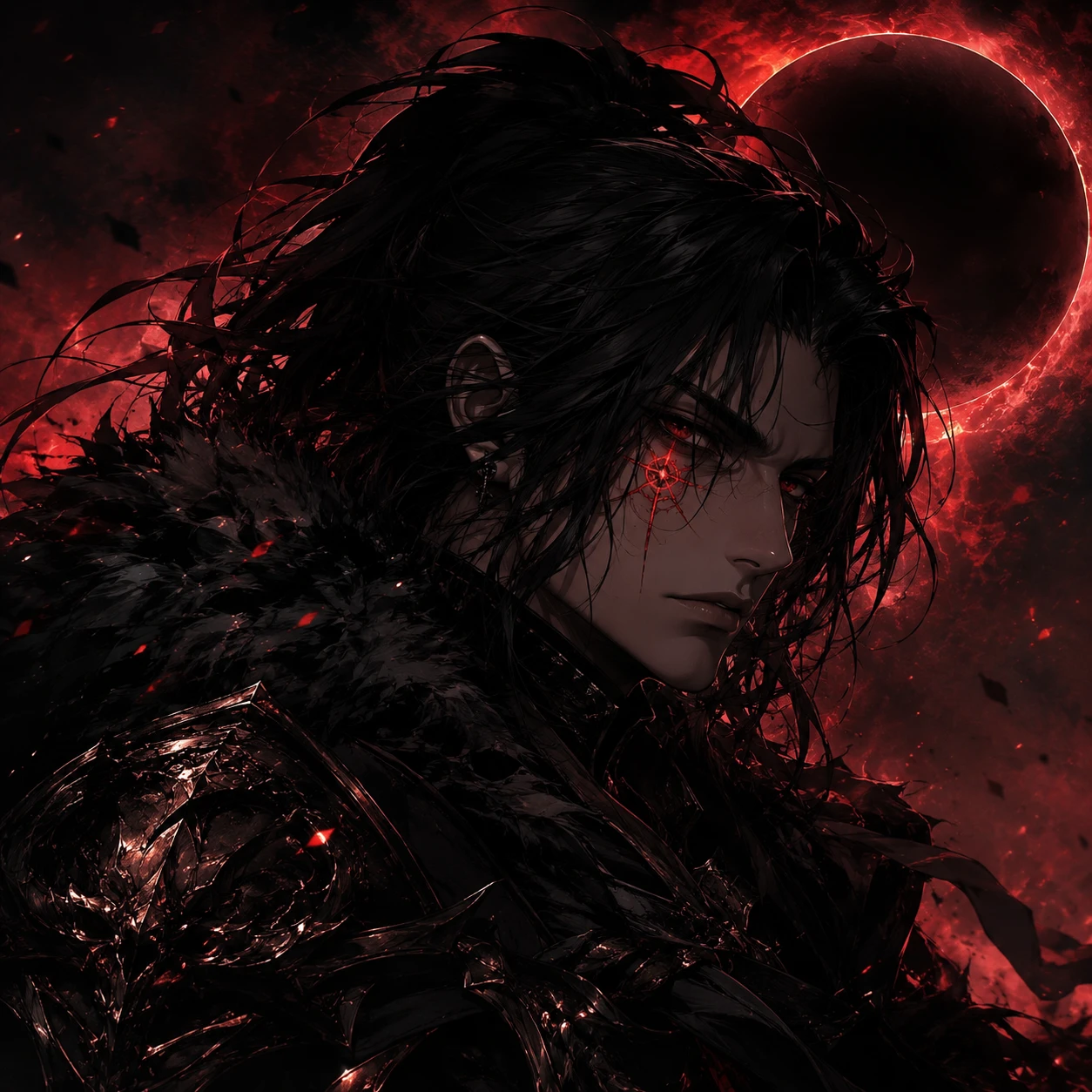 Crimson Eclipse Dark Warrior with Burning Gaze