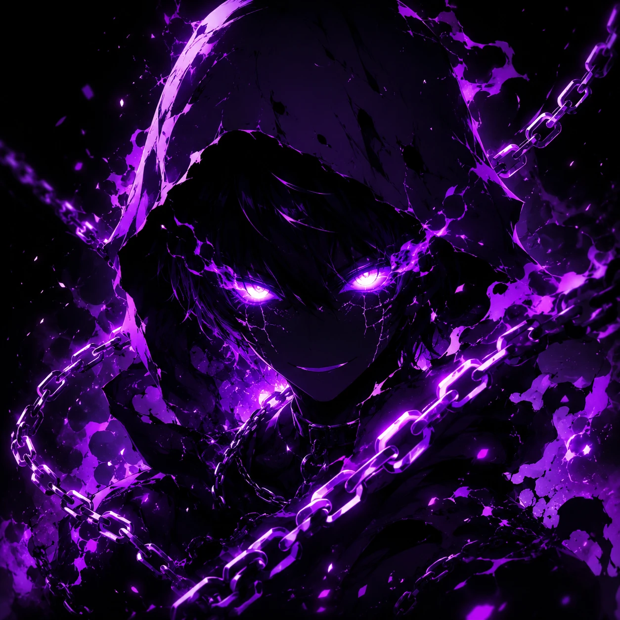 Eerie Anime Figure with Glowing Purple Eyes