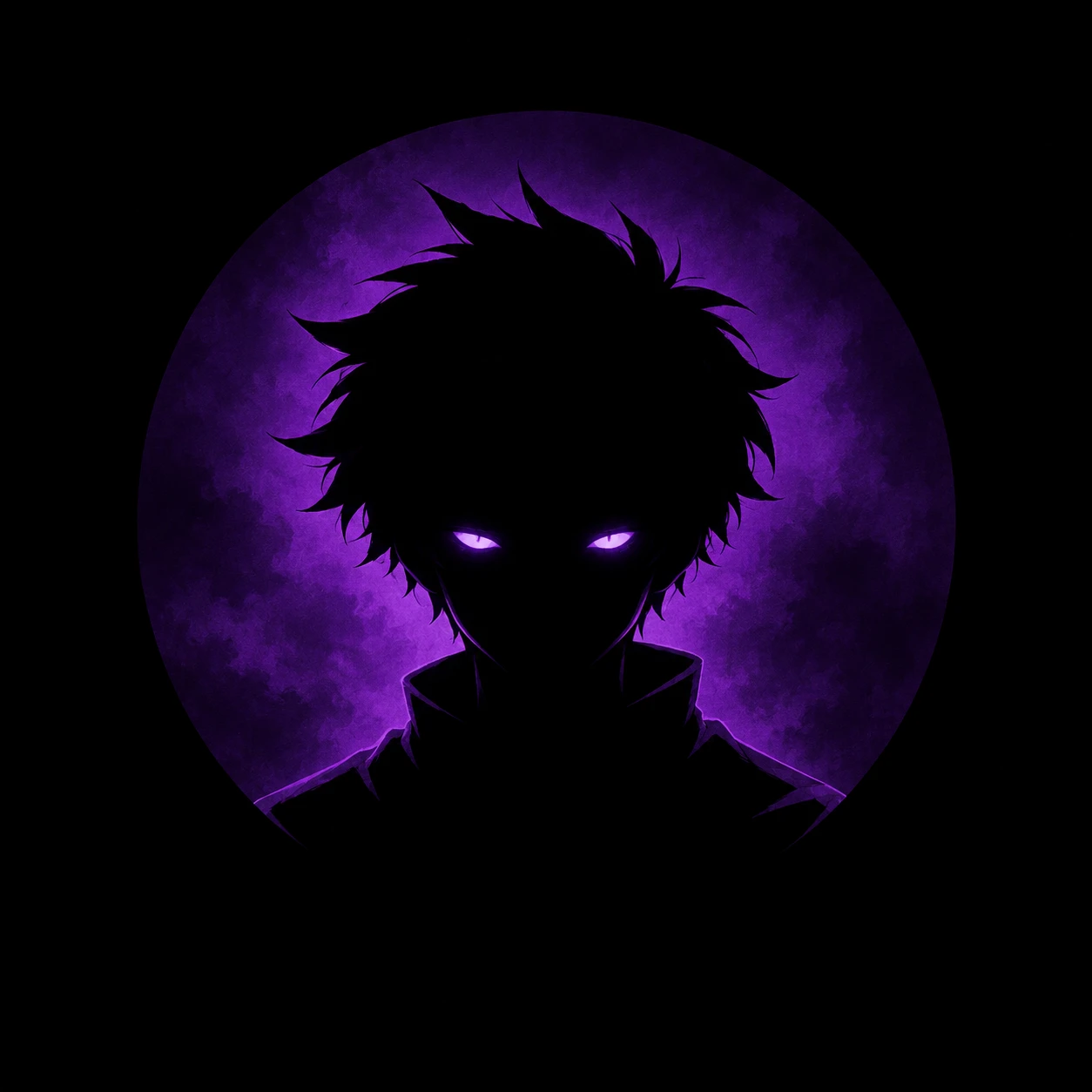 Eerie Anime Silhouette with Glowing Purple Eyes
