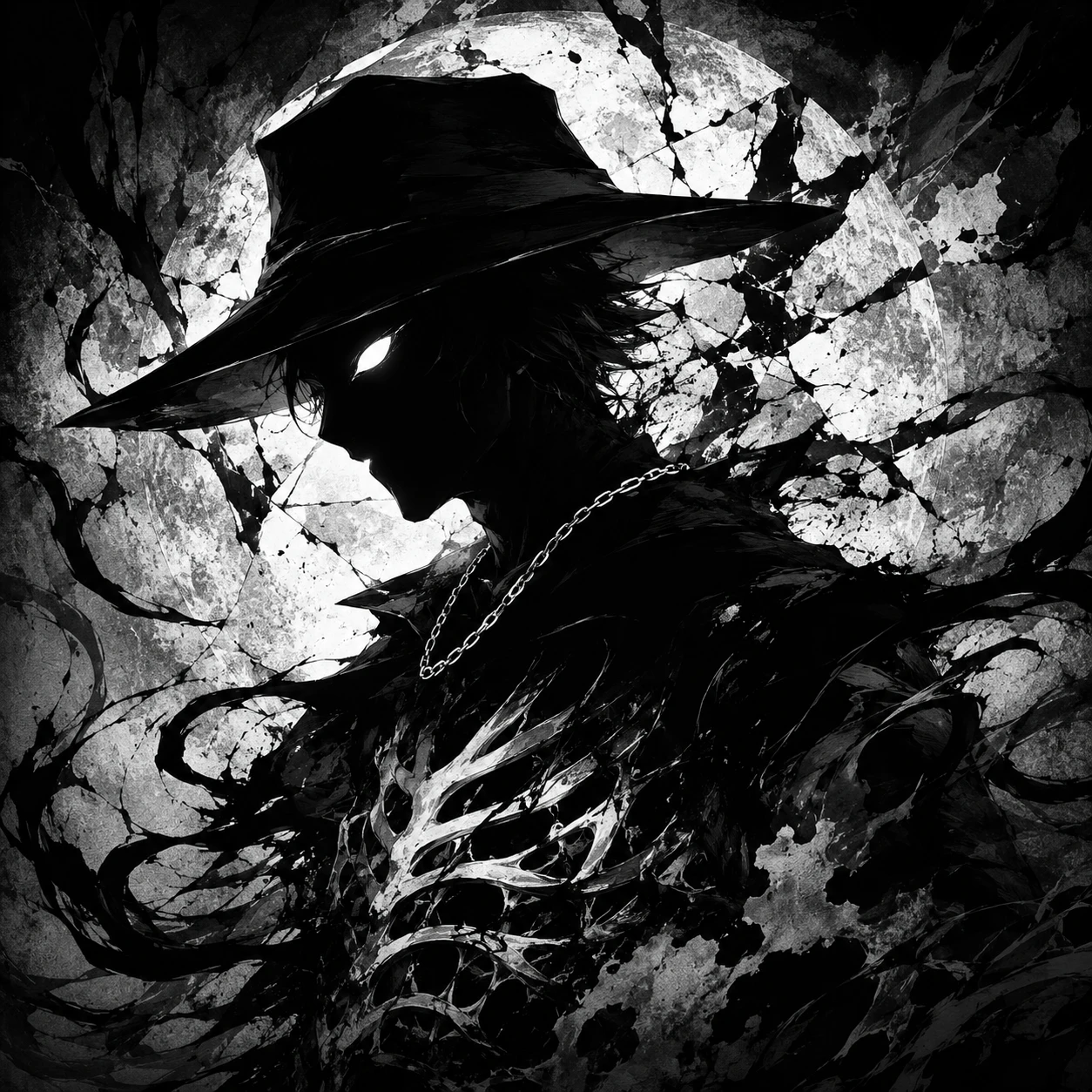 Eerie Silhouette Glowing Eyes Under the Moon