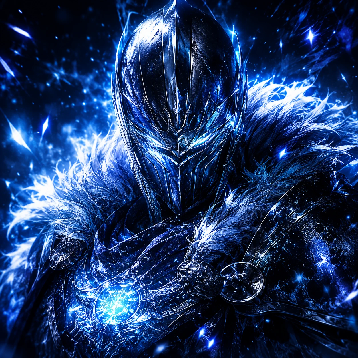 Electric Blue Knight Futuristic Armor and Energy