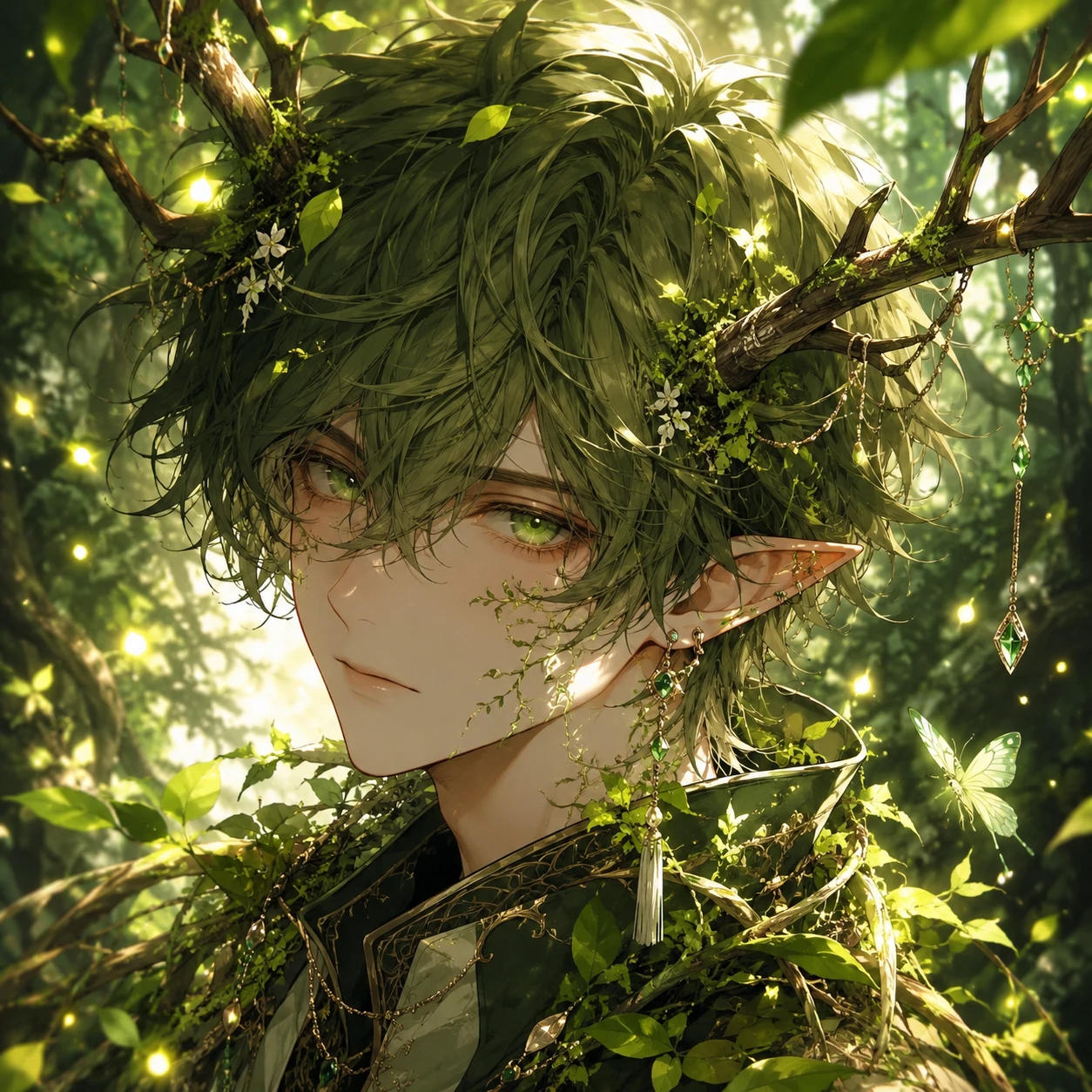 Emerald-eyed Elf in Verdant Forest Canopy