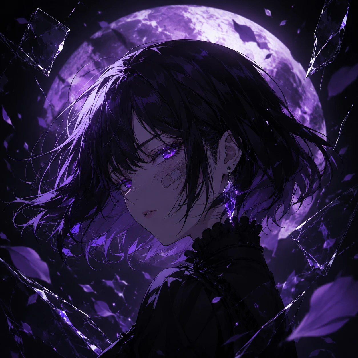 Ethereal Anime Girl Under a Violet Moon
