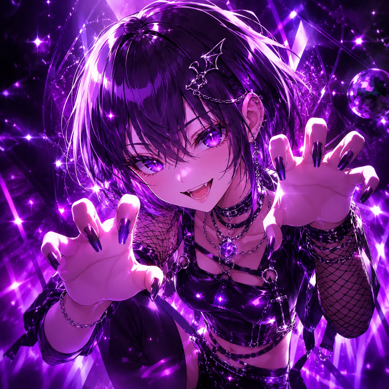 Gothic Anime Girl with Purple Eyes in Rave