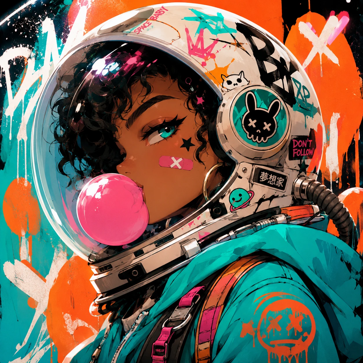 Graffiti Astronaut Girl with Bubblegum Pop