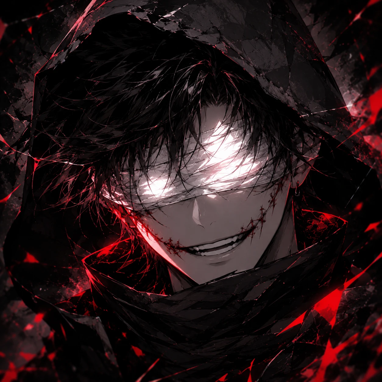 Hooded Anime Villain with Piercing Gaze