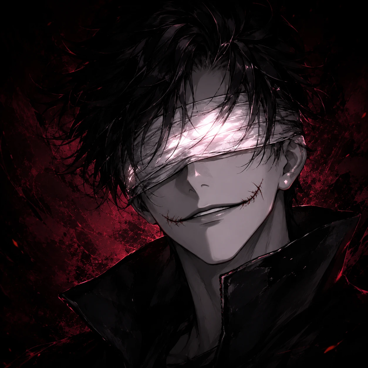 Intense Anime Character with Luminous Bandage