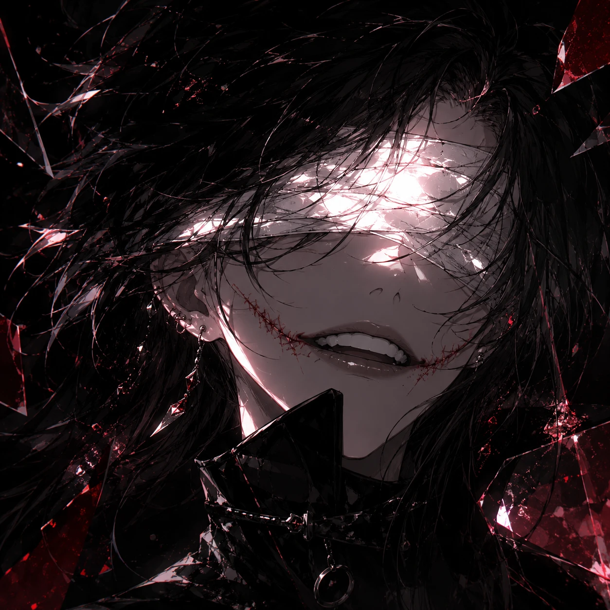 Intense Anime Girl with Blindfold and Scars