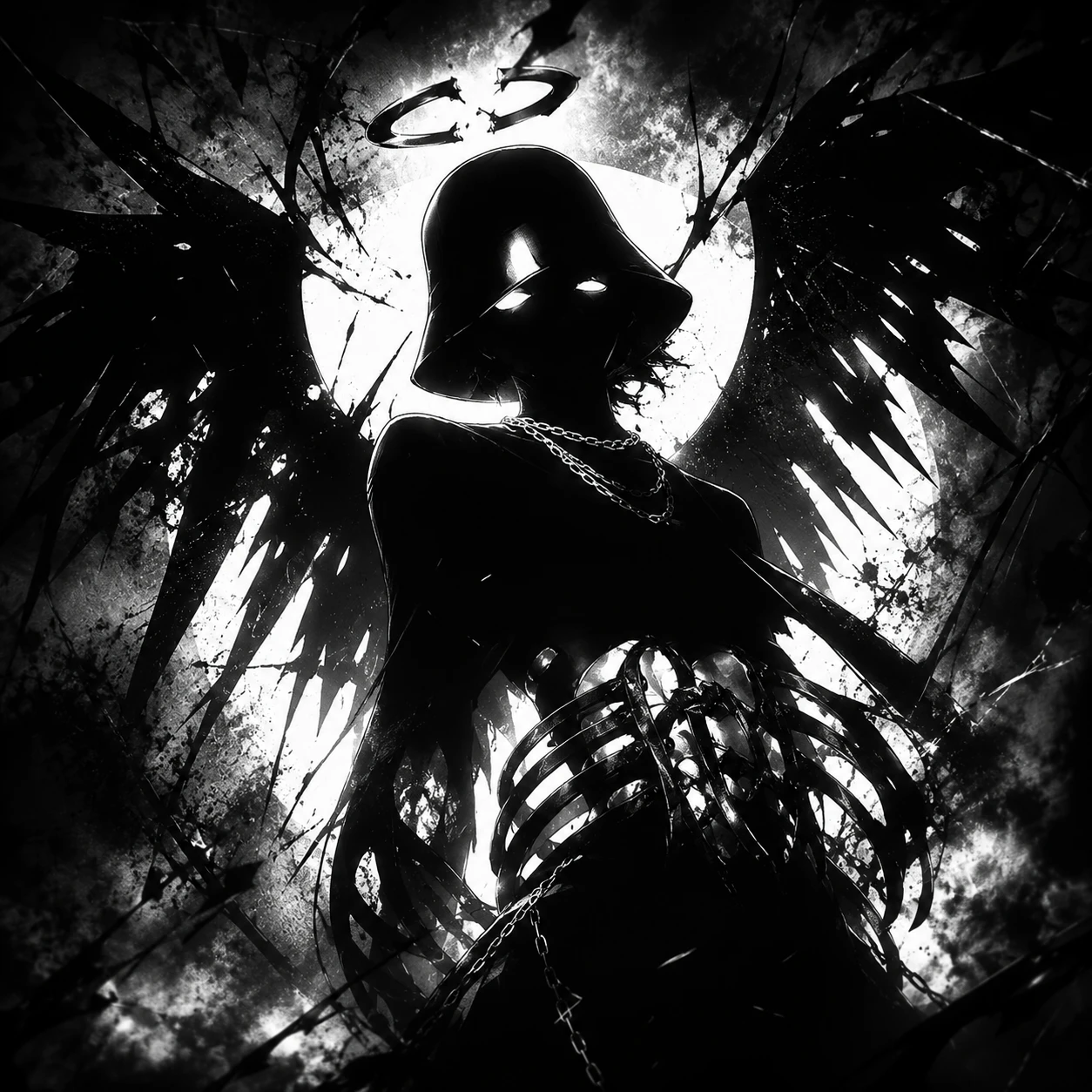 Monochrome Angel Shattered Halo in Darkness