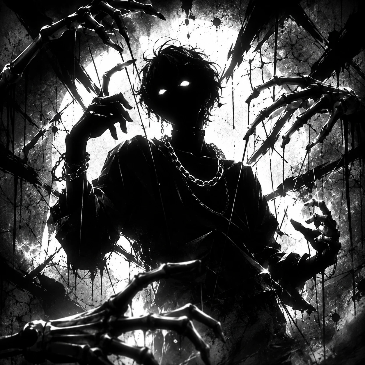 Monochrome Horror Puppet Master in the Shadows