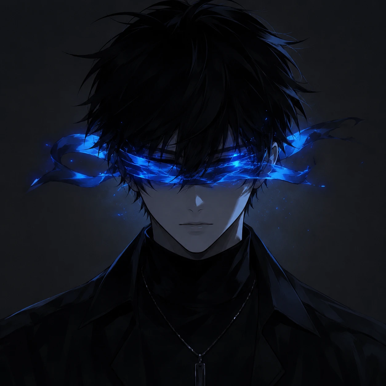 Mysterious Anime Boy with Electric Blue Gaze