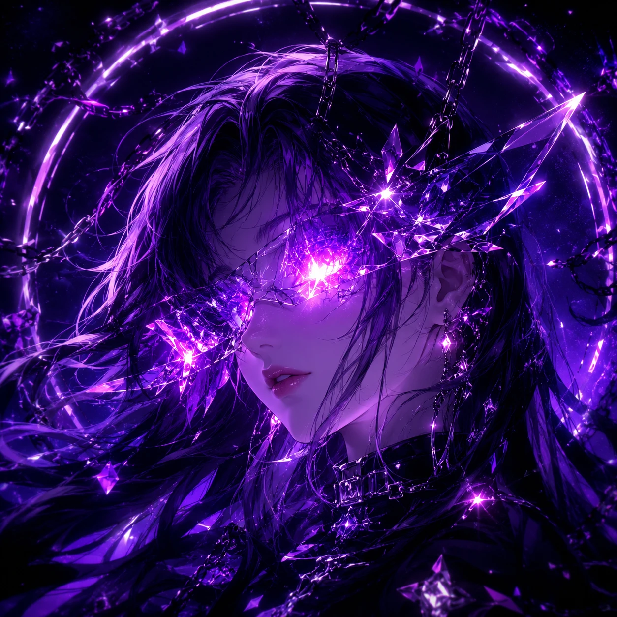 Mystic Anime Girl with Glowing Purple Visor