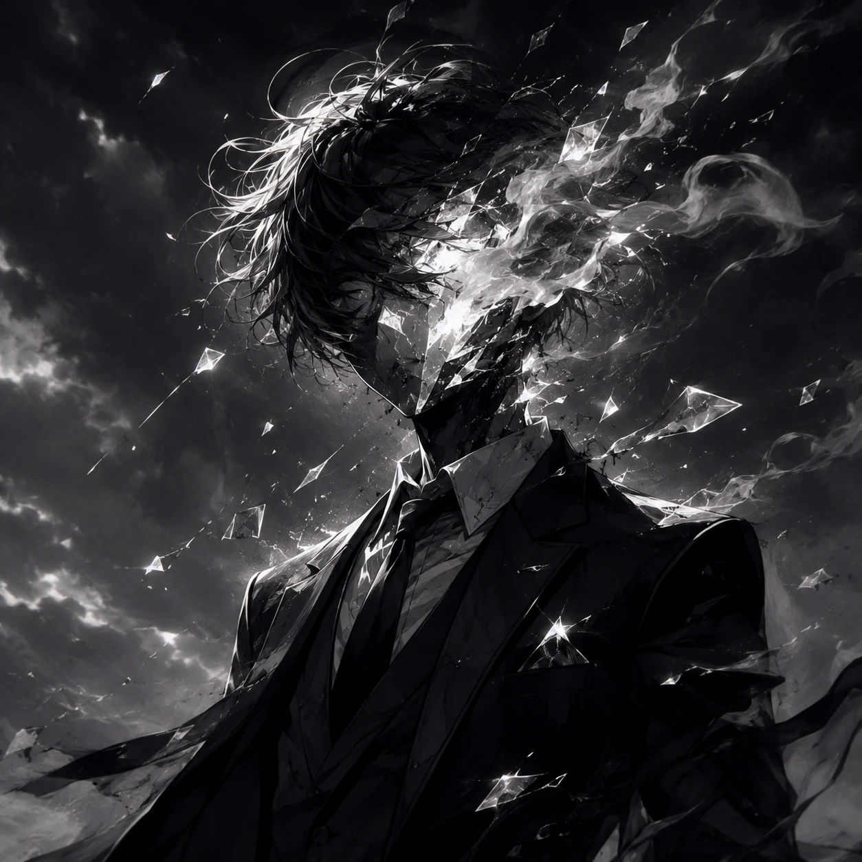 Shattered Identity Anime Man in Monochrome Disintegration