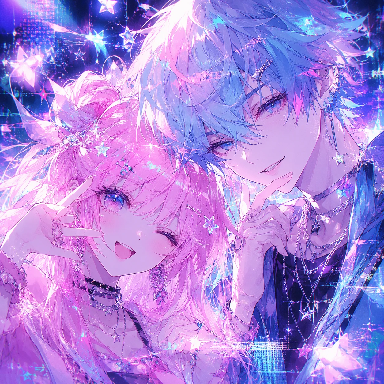 Sparkling Anime Duo with Cotton Candy Hair