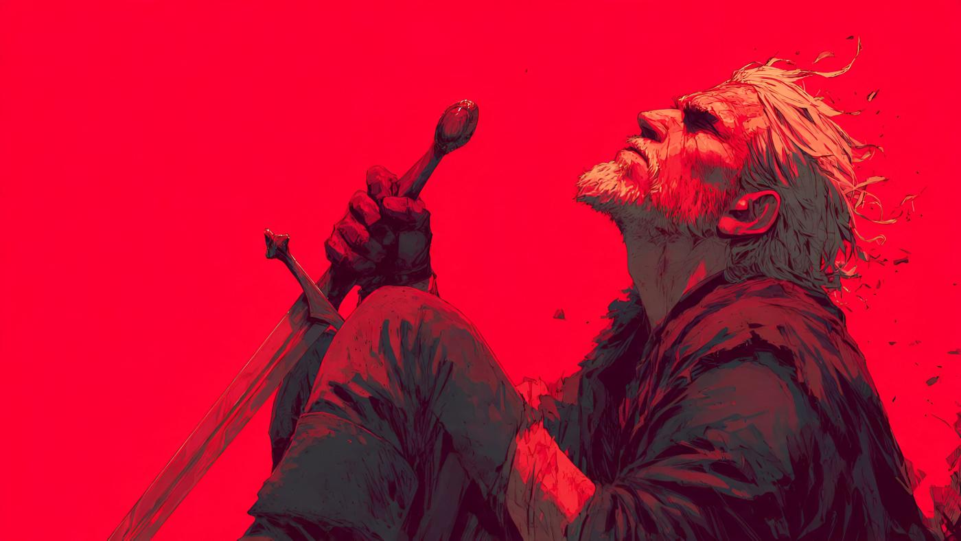 A Man at His Breaking Point Under a Crimson Sky