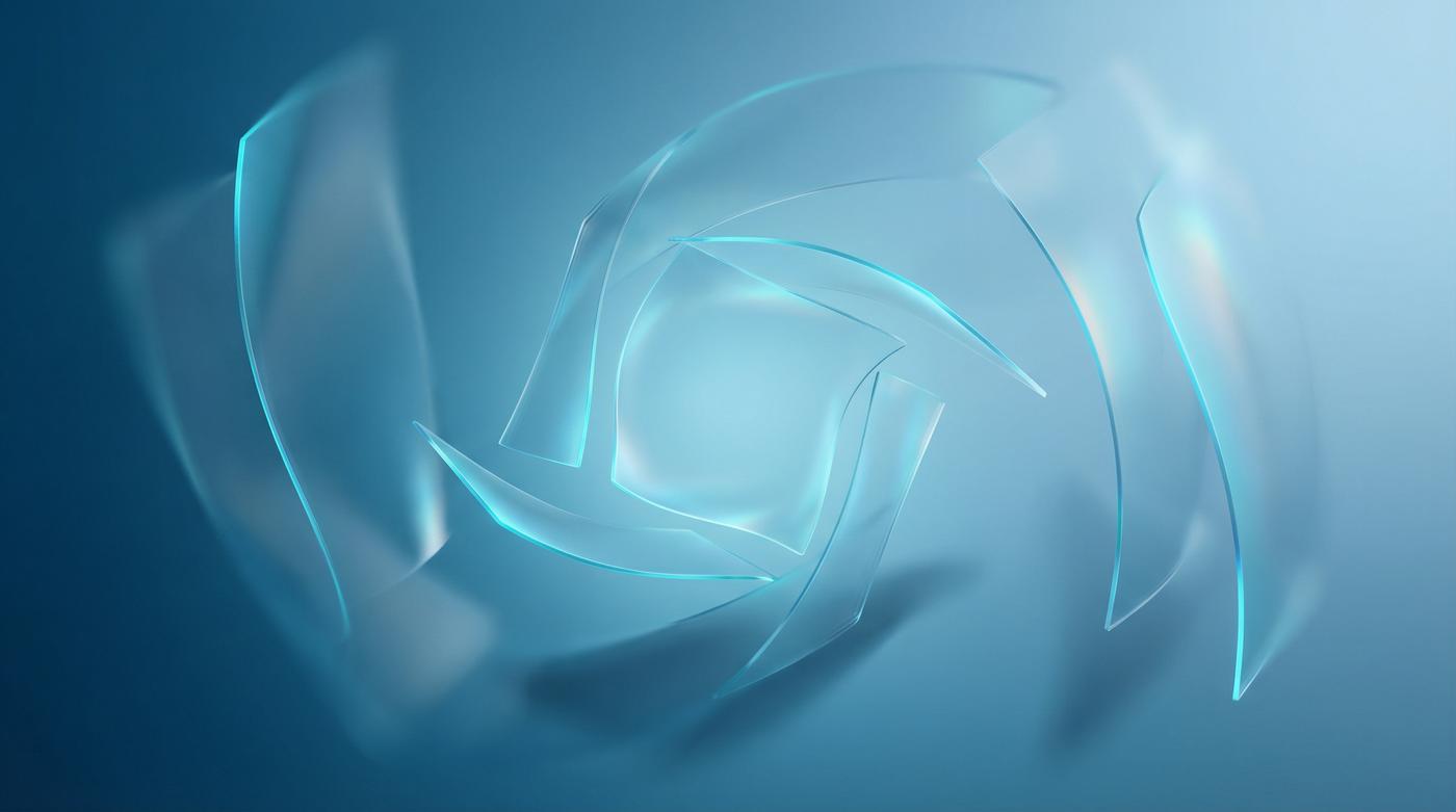 Abstract Glass Flow in Blue Sky – Modern Minimal Desktop Wallpaper