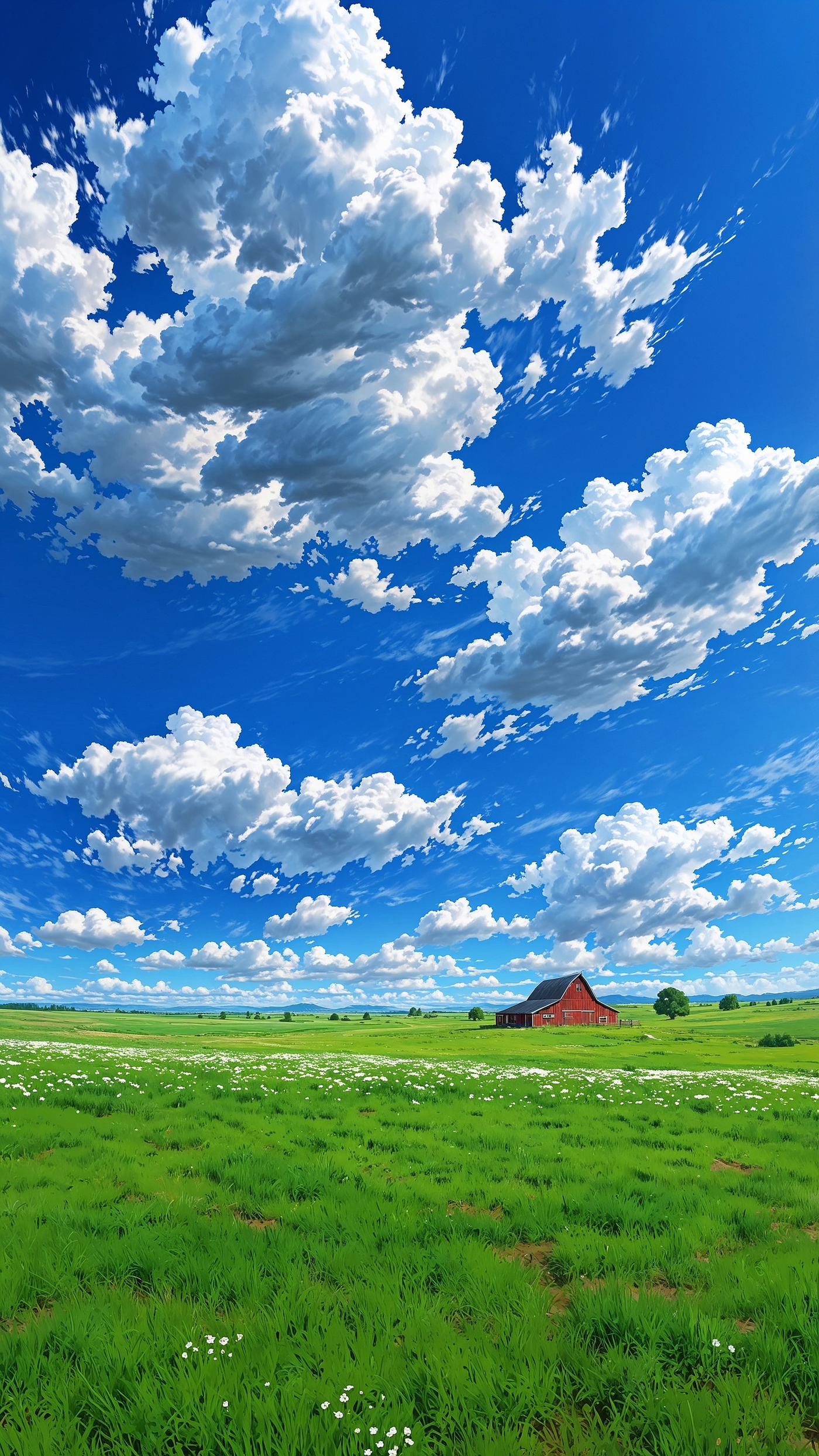 Scenic Landscape with Field and Red Barn Wallpaper