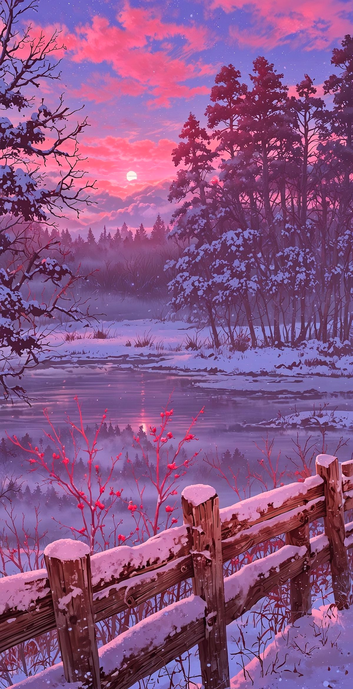 Snowy Winter Landscape at Sunset