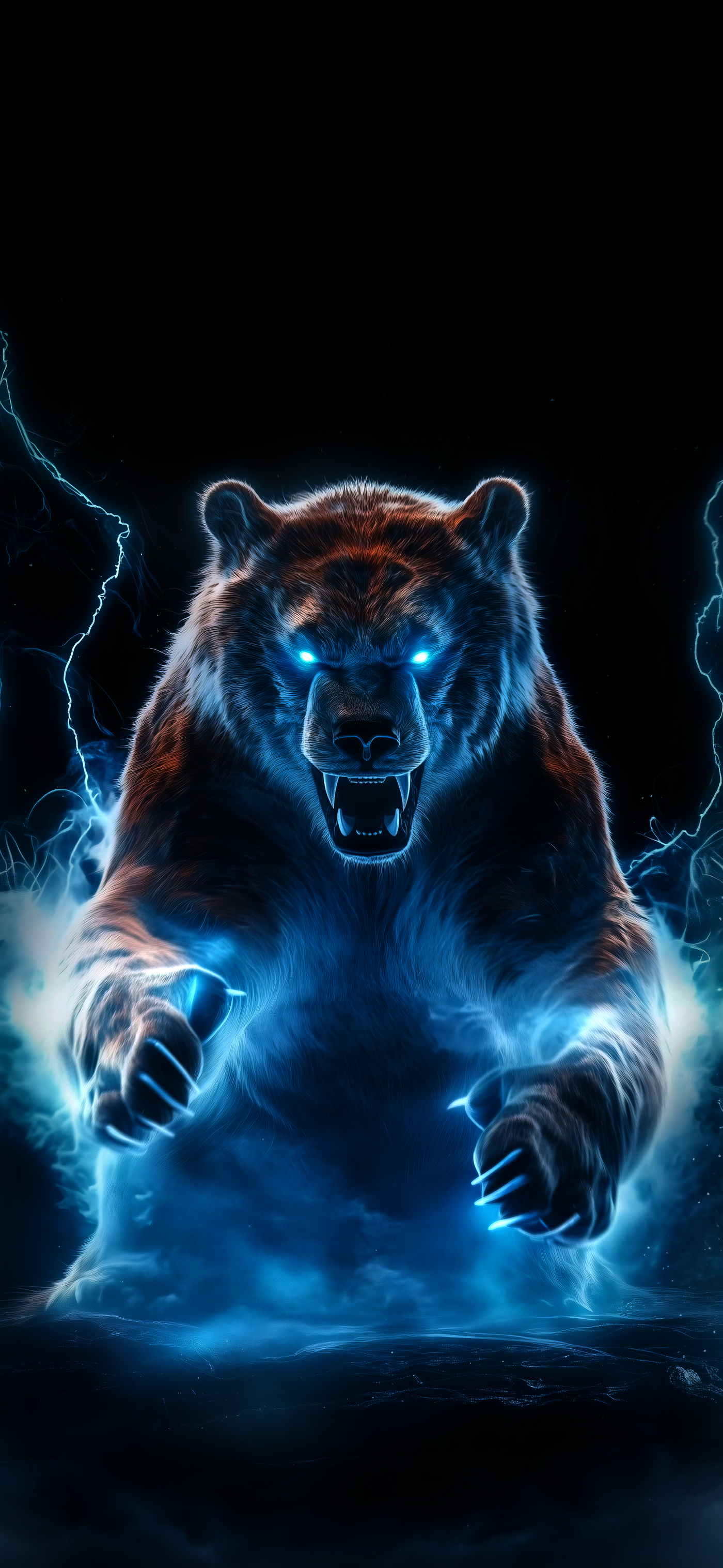 Roaring Bear with Glowing Eyes and Claws