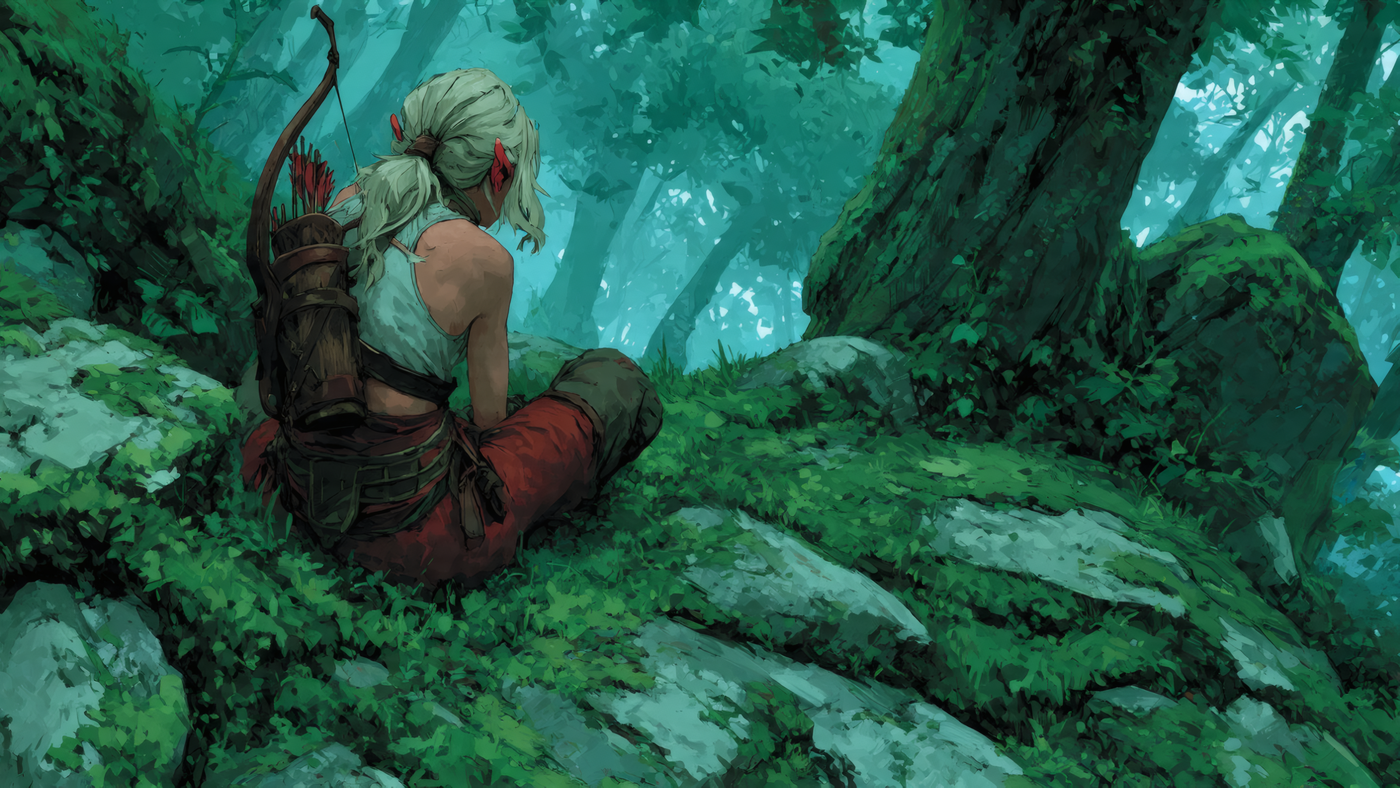 Female Archer in a Misty Forest
