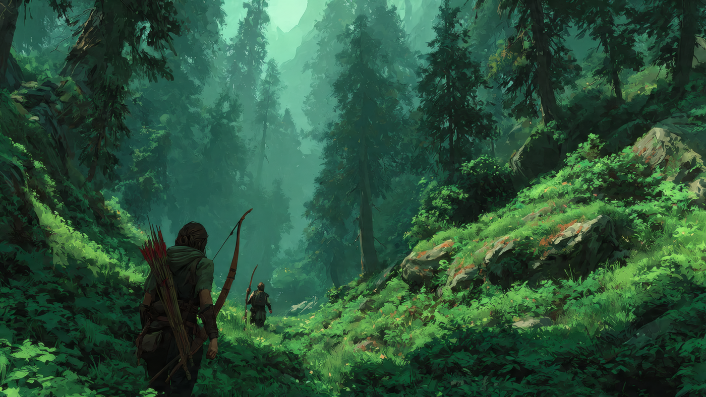 Archers in a Lush Green Forest