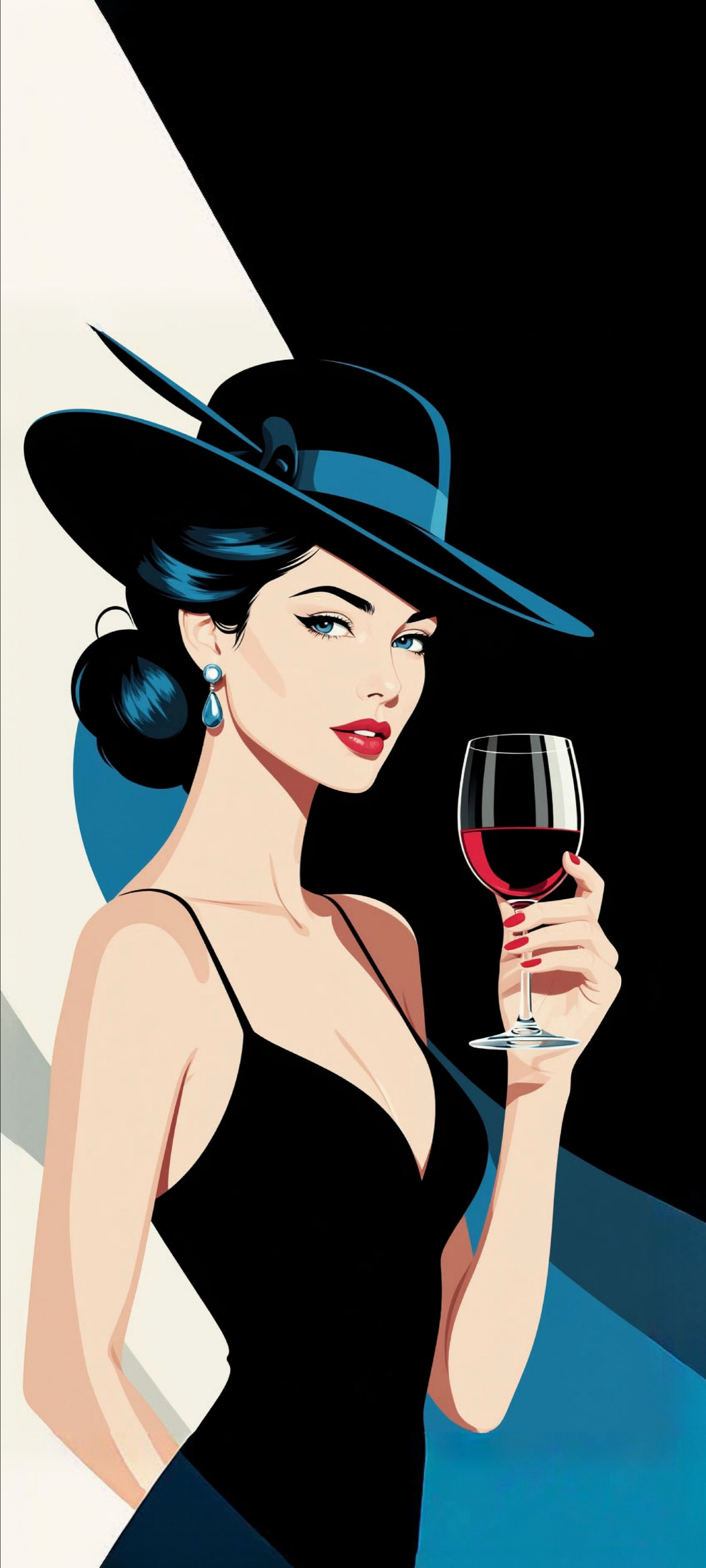 Elegant Woman with Wine Art Deco Wallpaper
