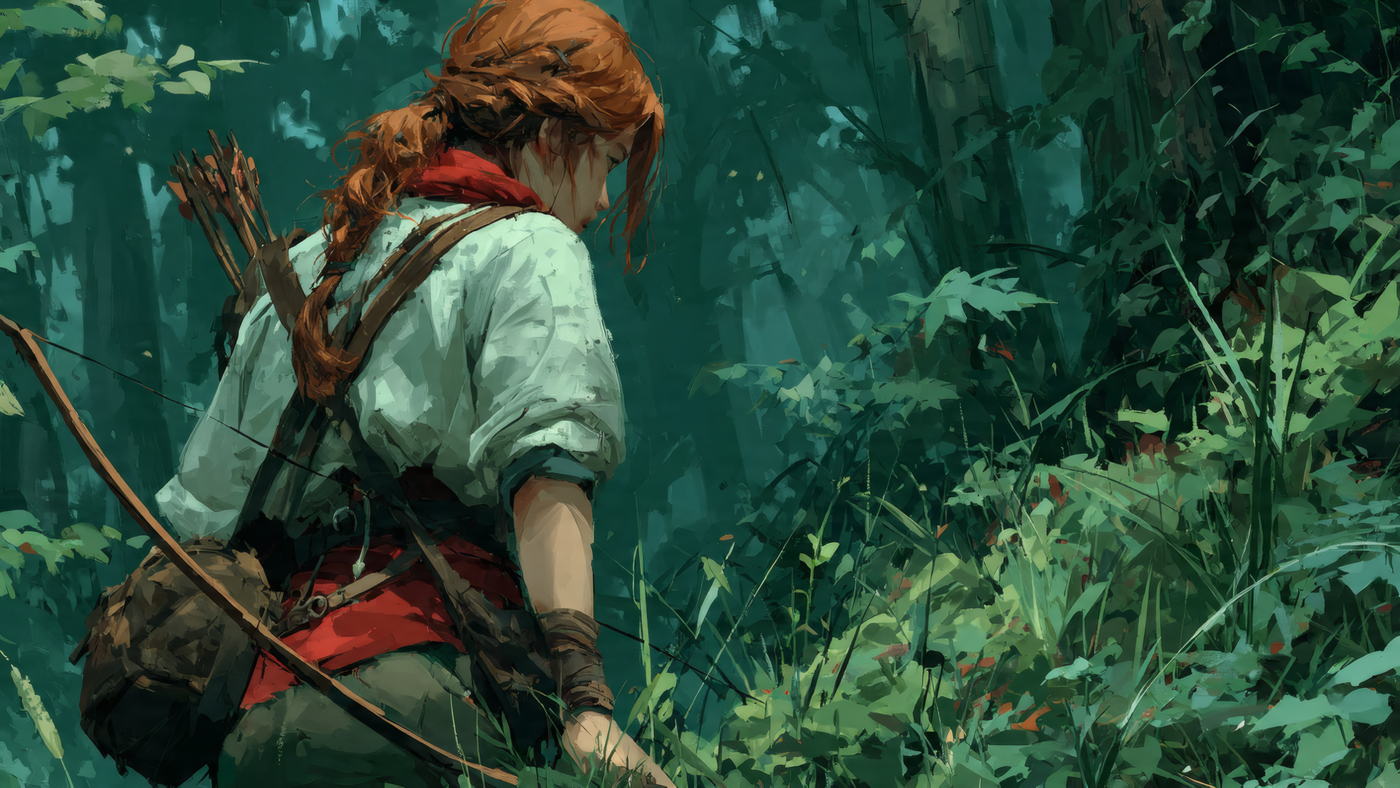 Female Archer in Forest Art