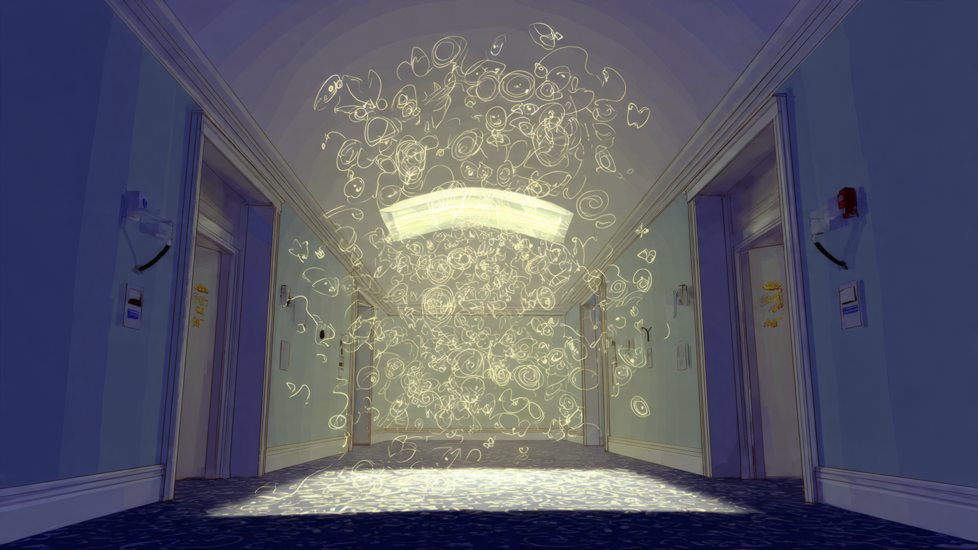 Hallway with Abstract Glowing Figure Wallpaper