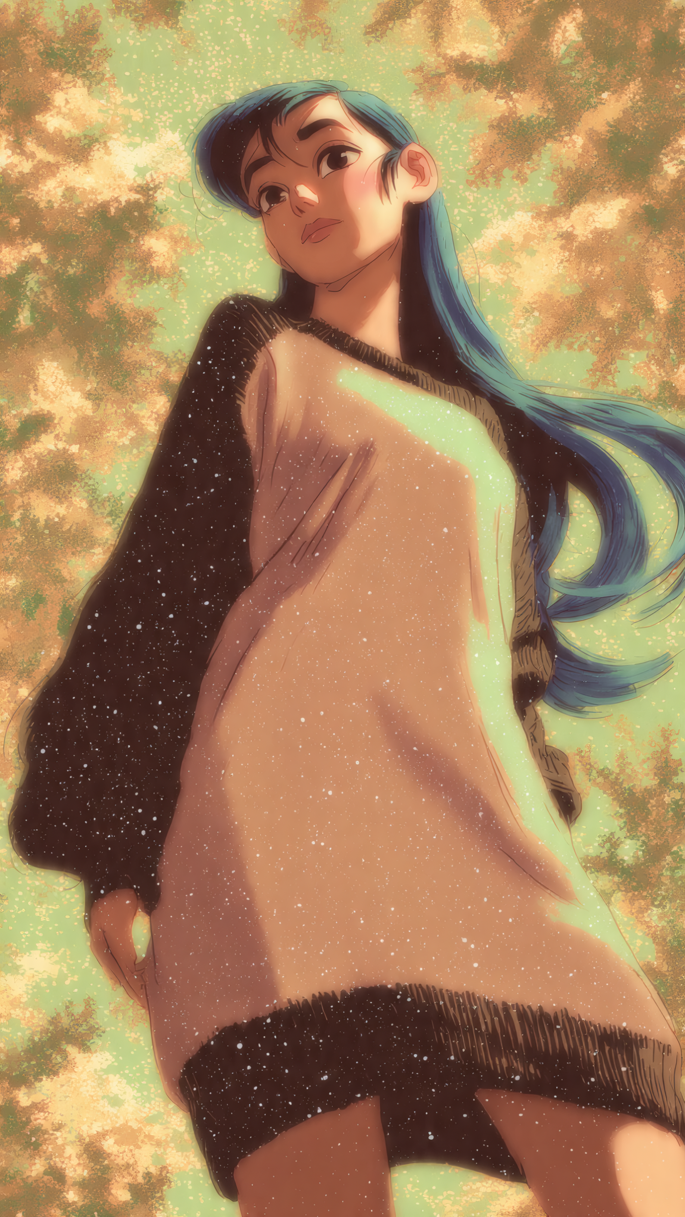 Anime Girl with Blue Hair Illustration