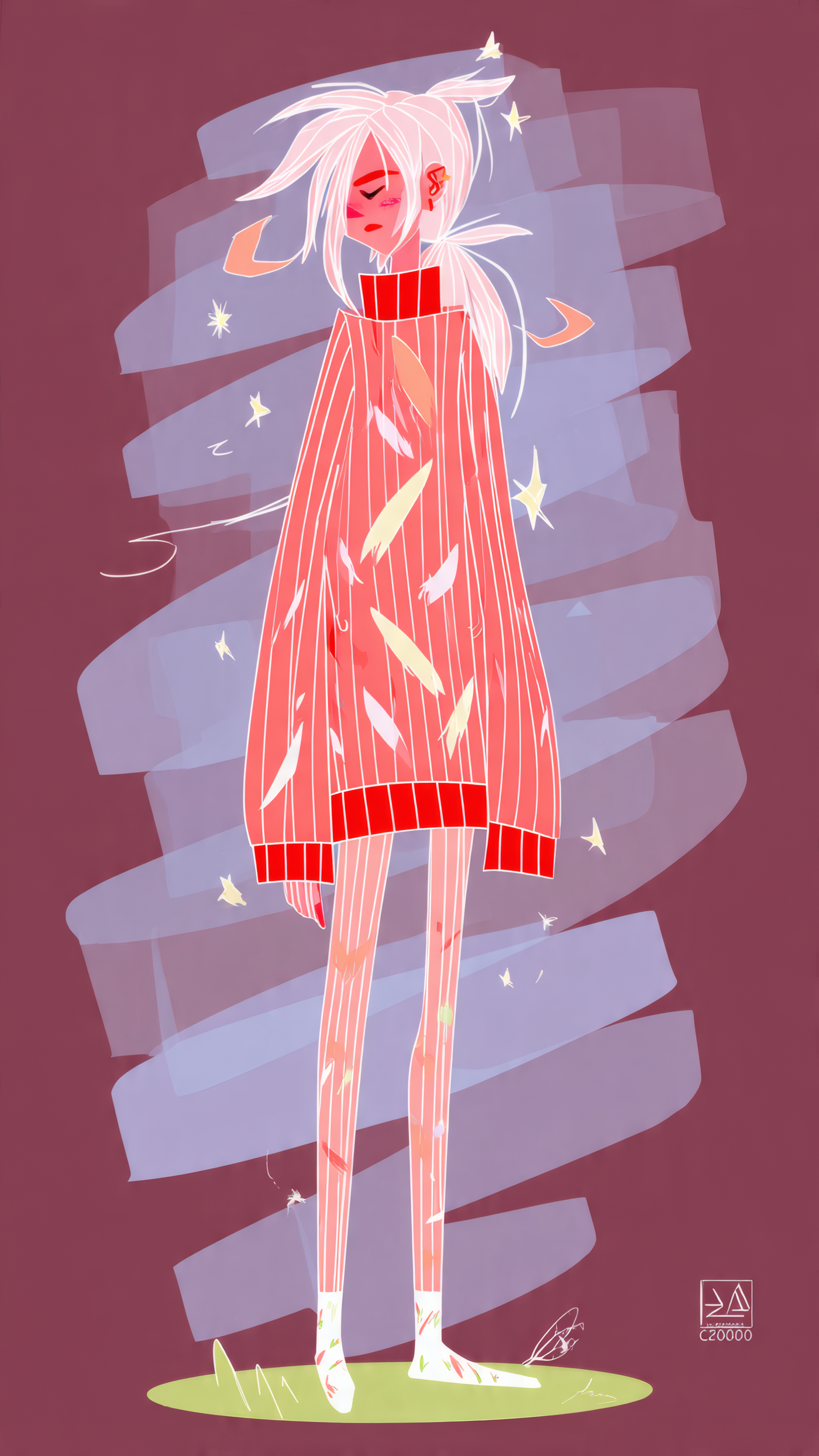 Stylized Woman Art with Sweater and Stars