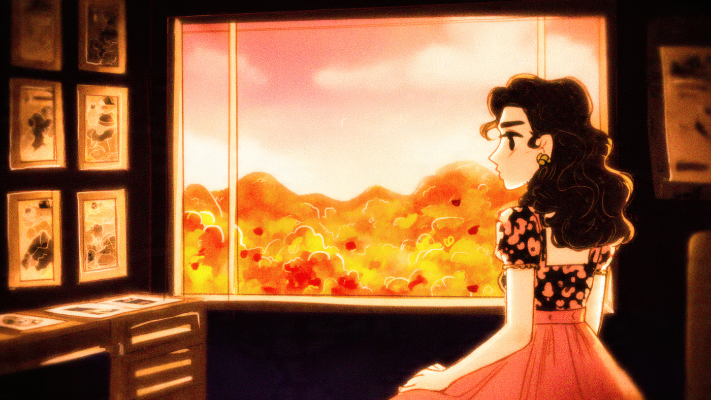 Woman Gazing at Sunset Illustration Wallpaper