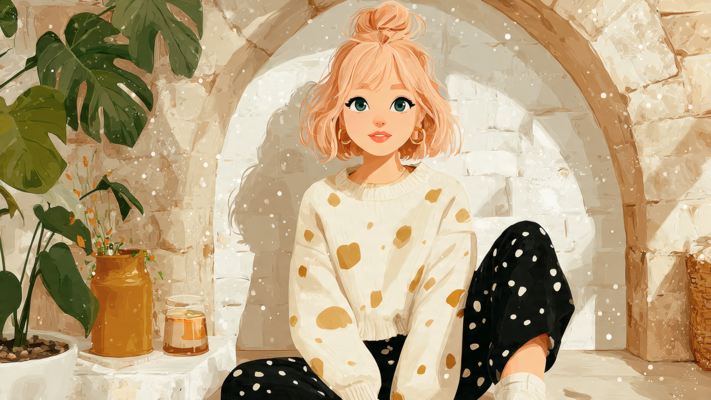 Cartoon Girl with Blond Hair Illustration Wallpaper