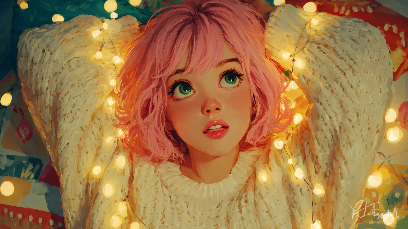 Anime Girl in Cozy Sweater Art Wallpaper