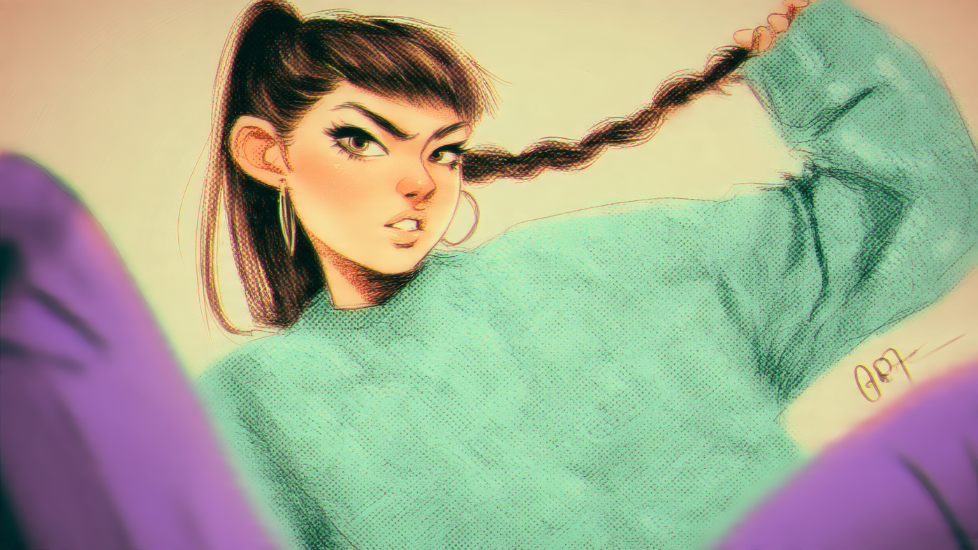 Stylish Woman Portrait Digital Art Illustration Wallpaper