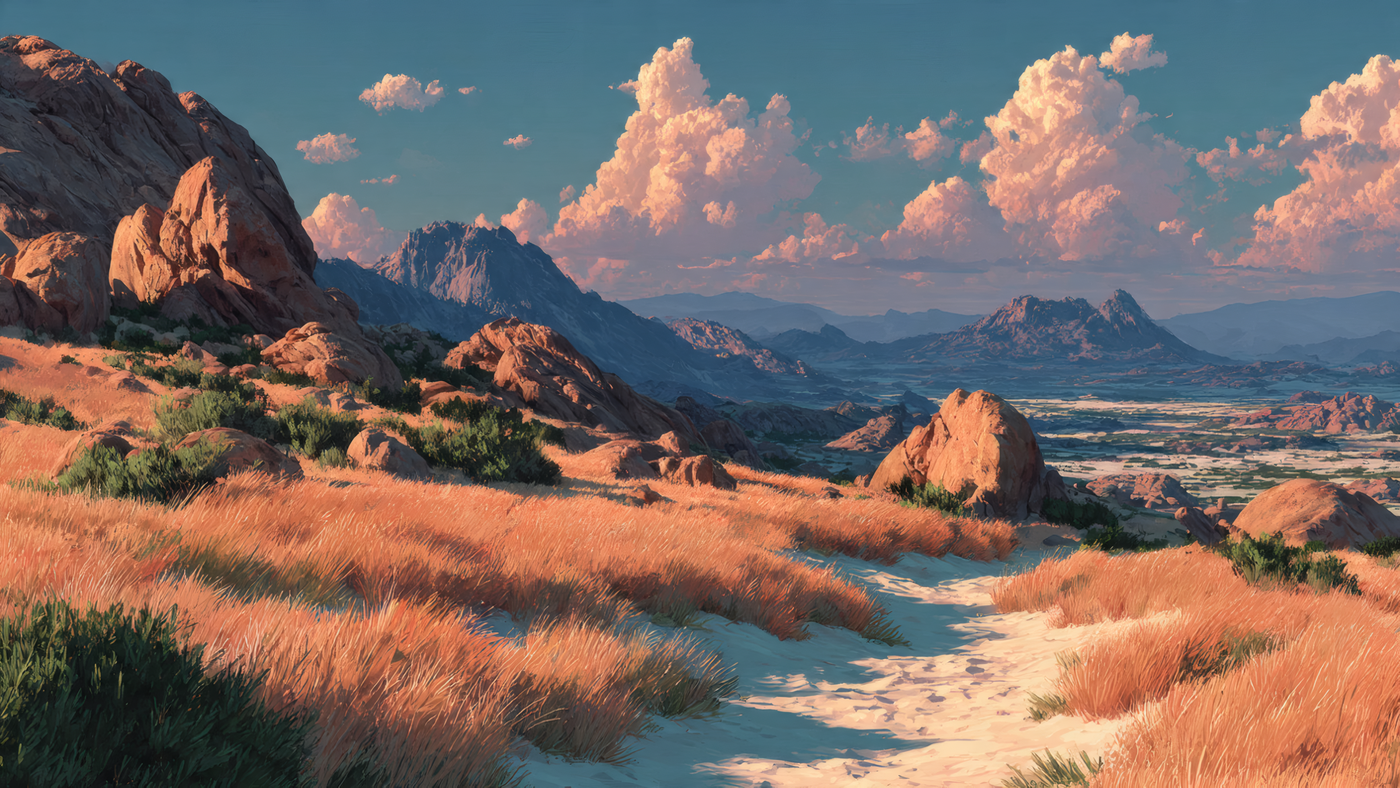 Mountain Landscape with Path and Clouds