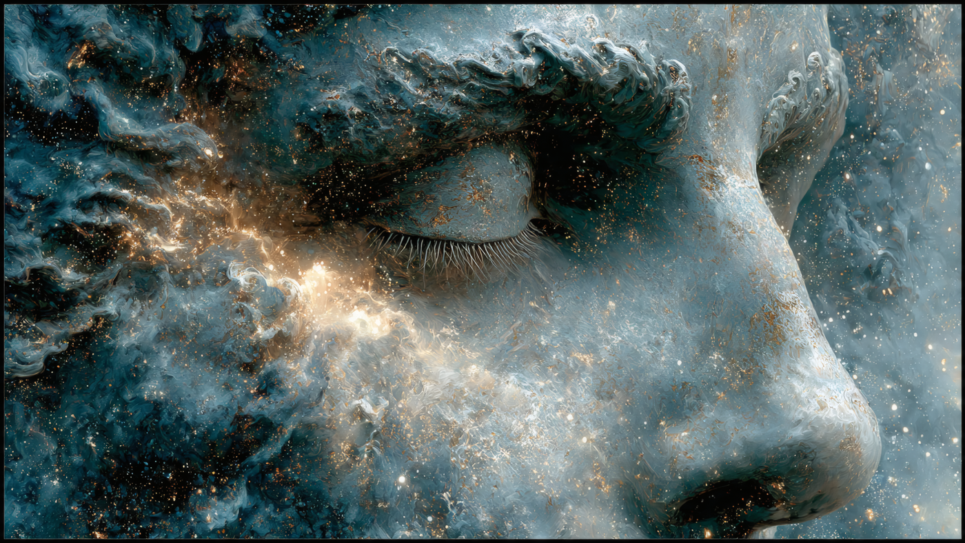 Sculpture Face with Nebula Background