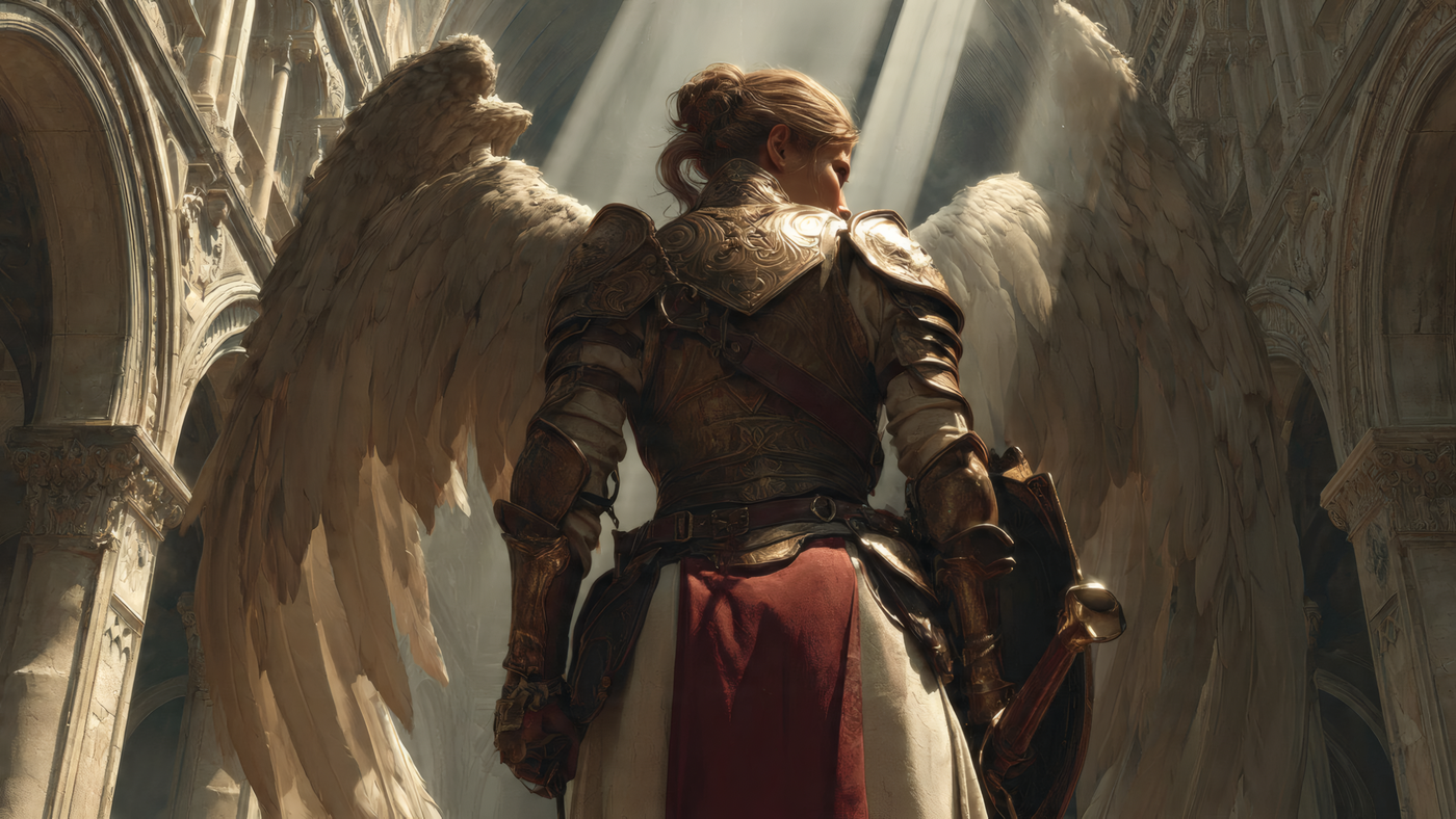 Angel Warrior in Armor with Wings Wallpaper