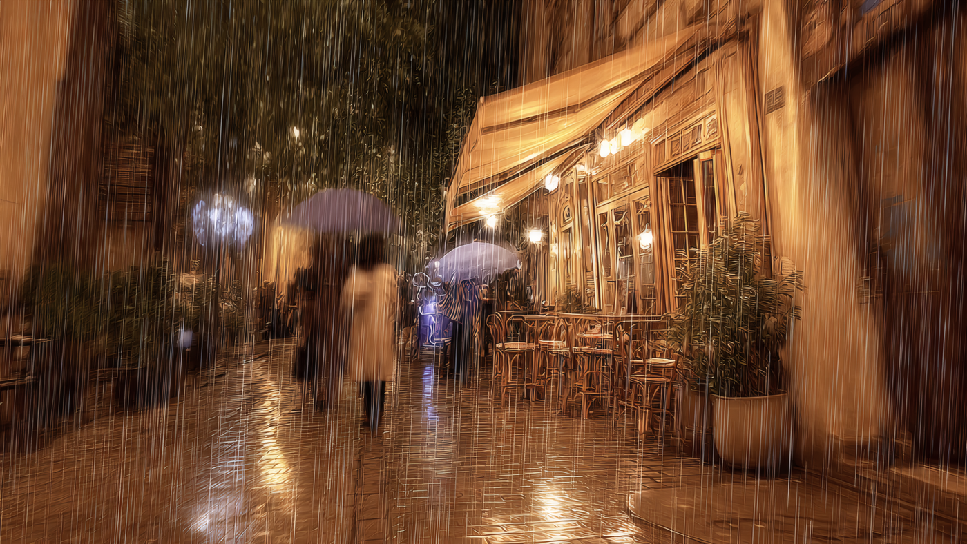 Rainy Night at Cafe on Street