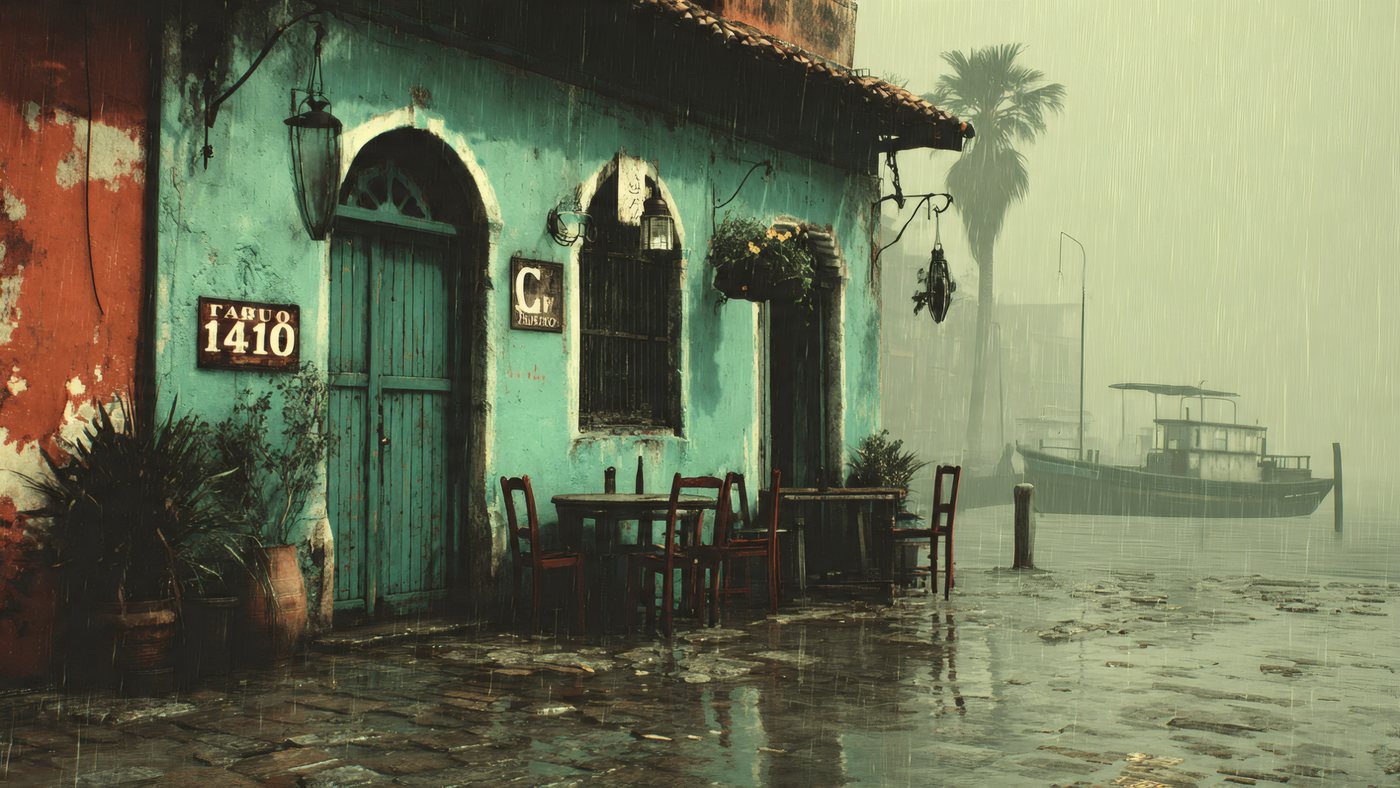 Rainy Day Vintage Building by the Water