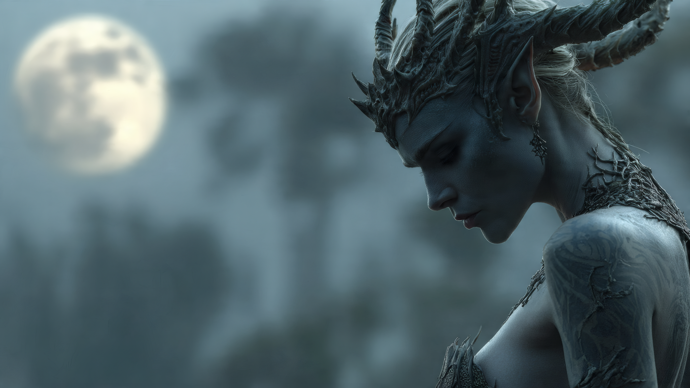 Elf Queen with Horns and Moon
