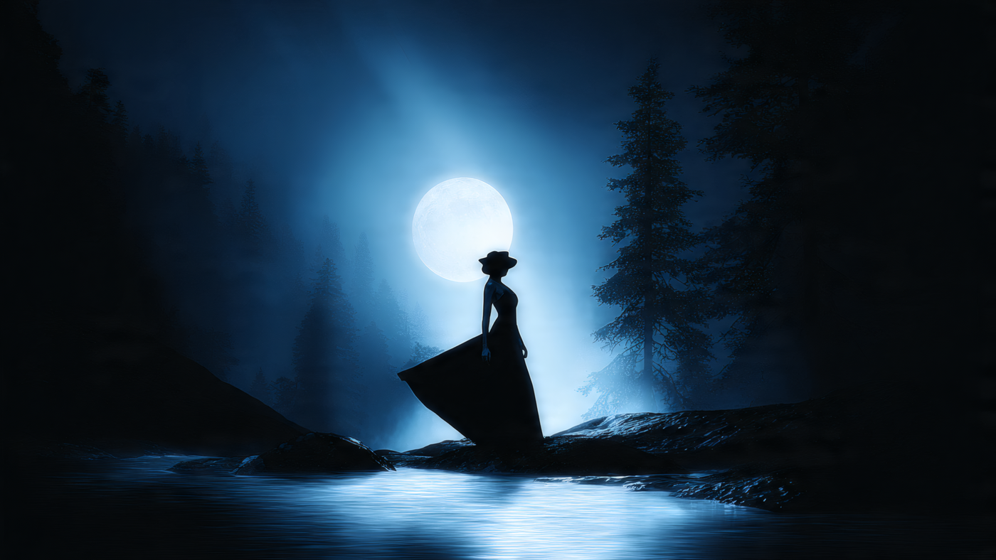 Silhouette of a Woman in Moonlight