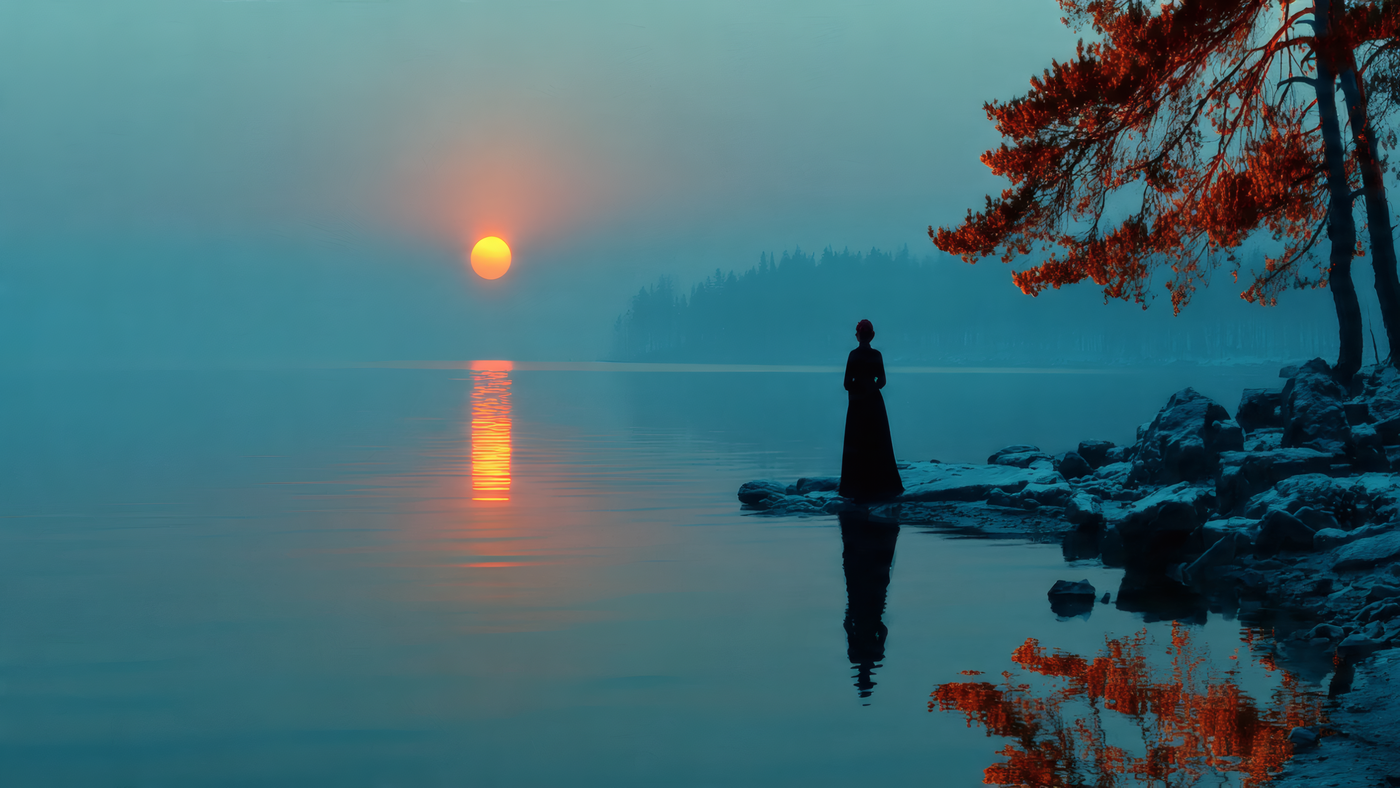 Sunrise on the Lake with Silhouette
