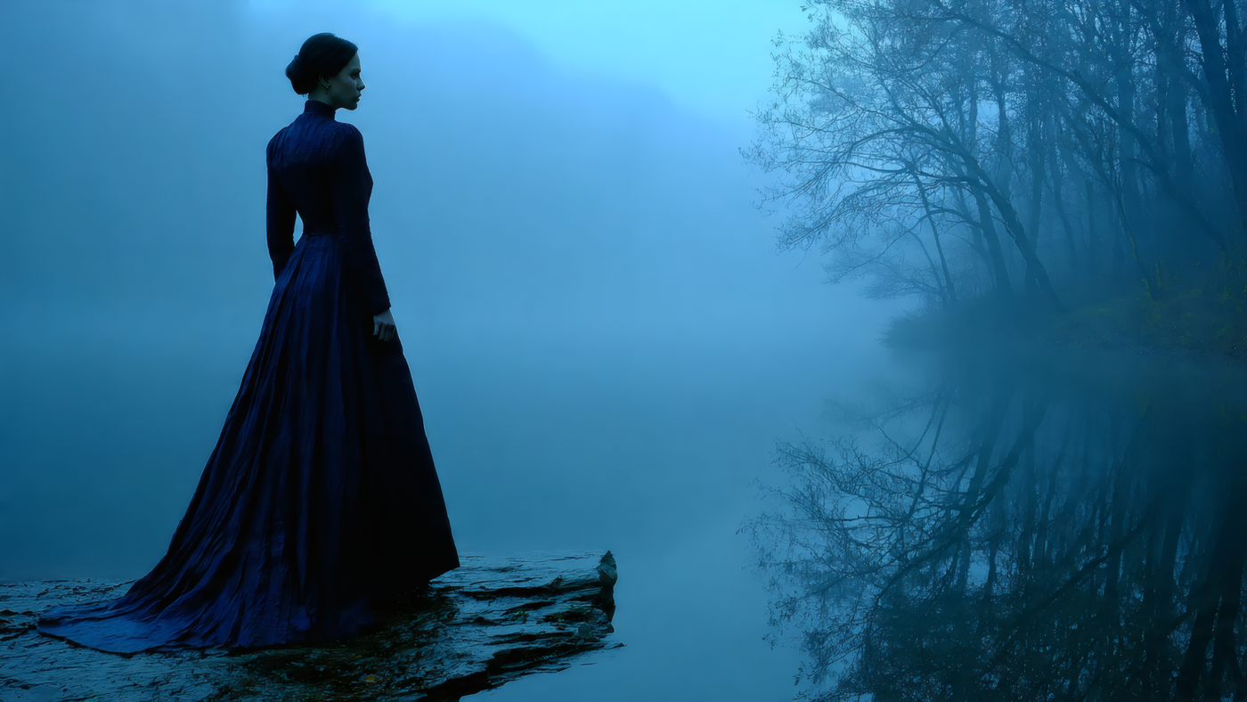 Woman in Dress by Misty Lake