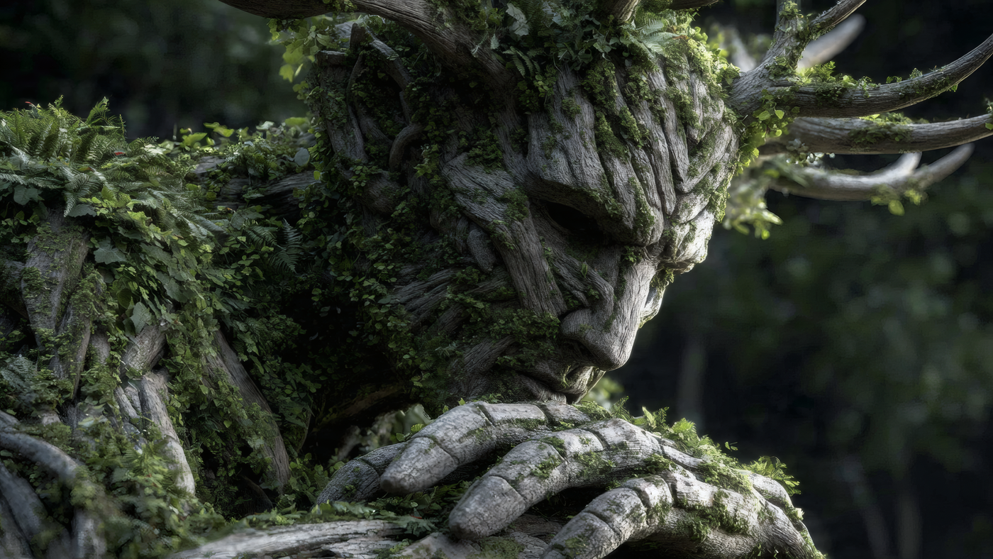 Moss Covered Tree Spirit in Forest
