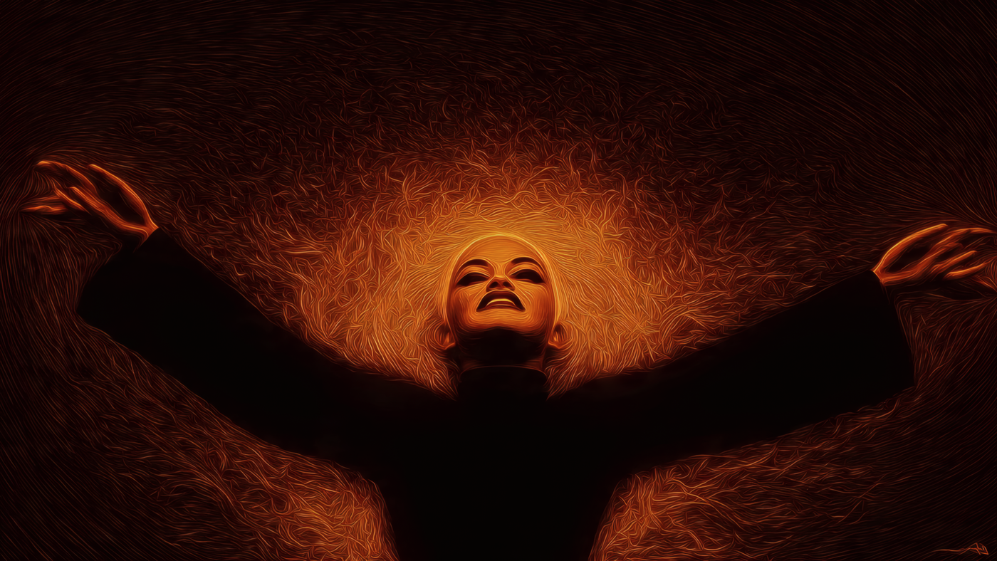 Dramatic Woman Silhouette with Fire