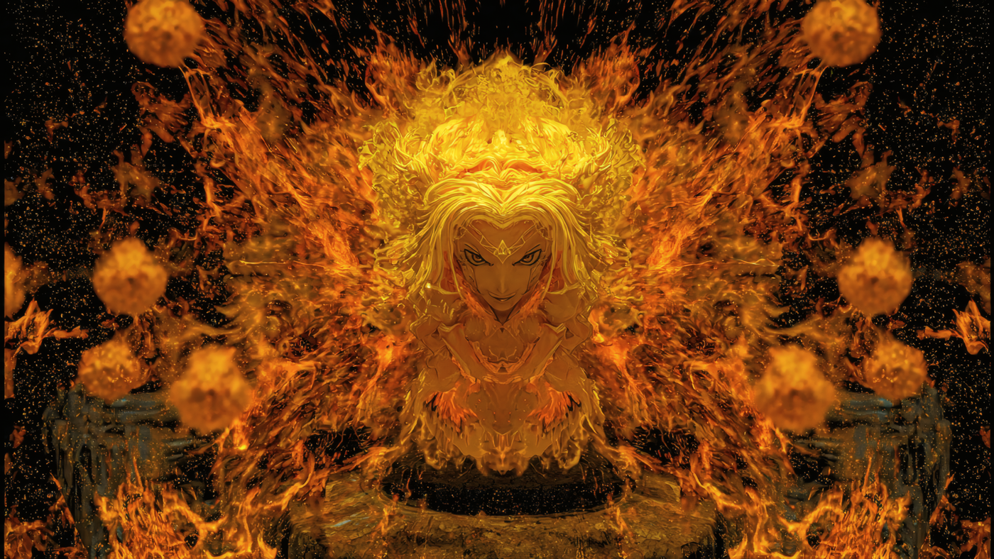 Anime Girl Surrounded by Fire Illustration